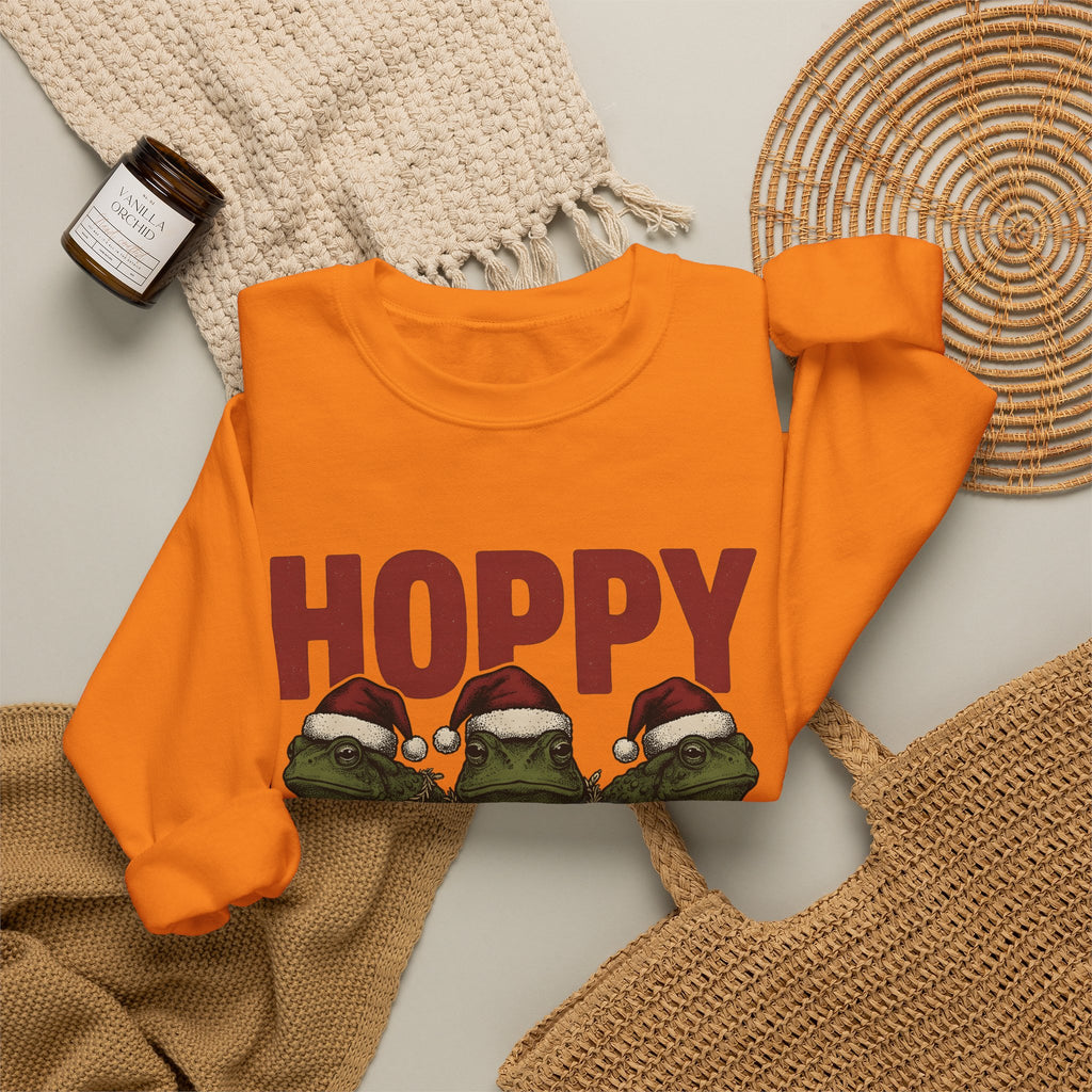 Frog Holiday Hats Christmas Wildlife Gift Hand Drawn Toad Xmas Fan Illustrated Animal Line Sweatshirt