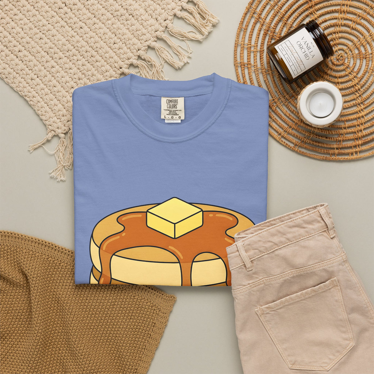 Flapjack Pile T-Shirt Desserts Brunch Gift Women Comic T-Shirt Granola Bar T-Shirt Pastry Fan Cartoon T-Shirt Breakfast Graphic Simple Honey T-Shirt