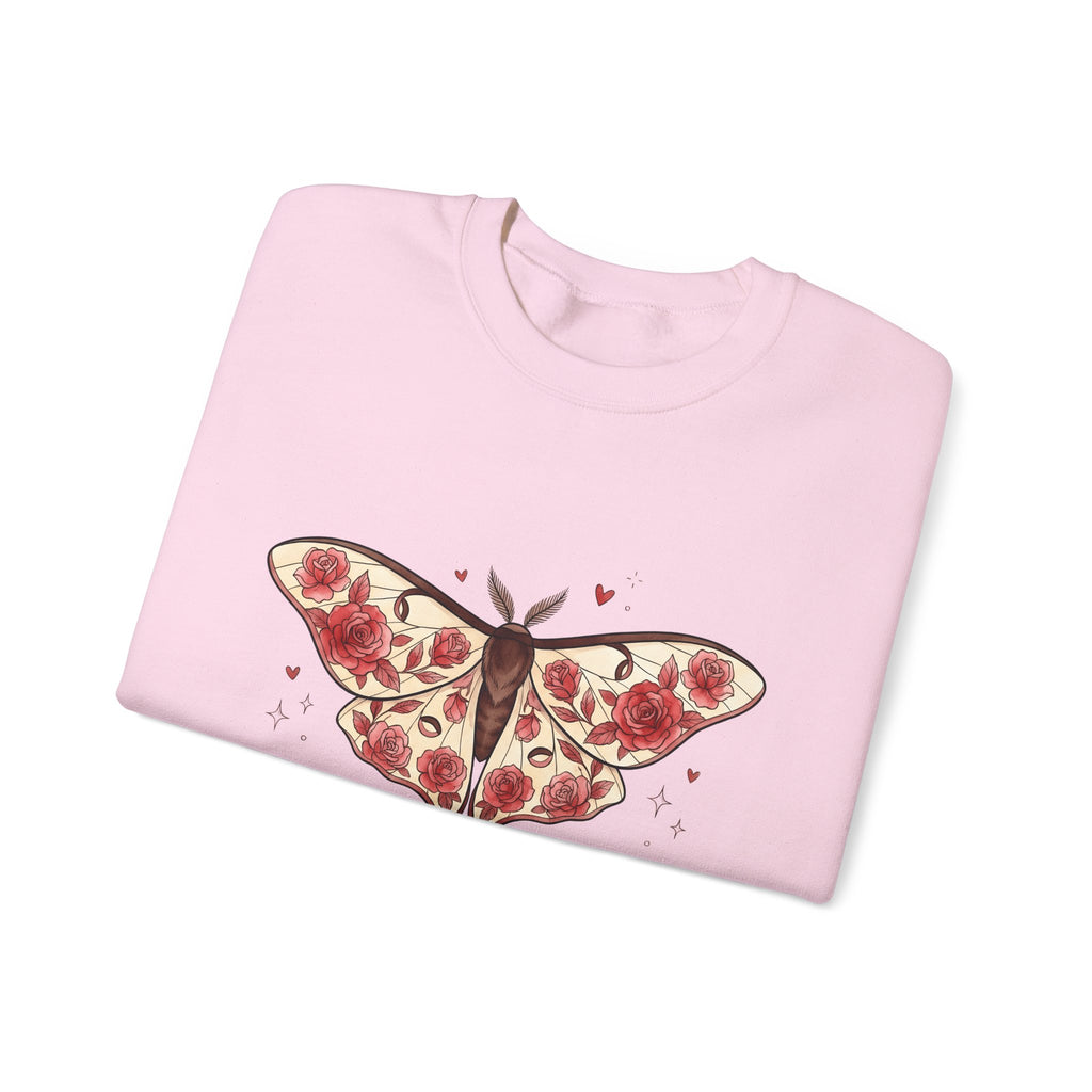 Moth Rose Sweatshirt St. Valentine's Day Floral Gift Women Boho Sweatshirt Rose Sweatshirt Valentine Fan Bohemian Sweatshirt Floral Graphic Tattoo Ribbon