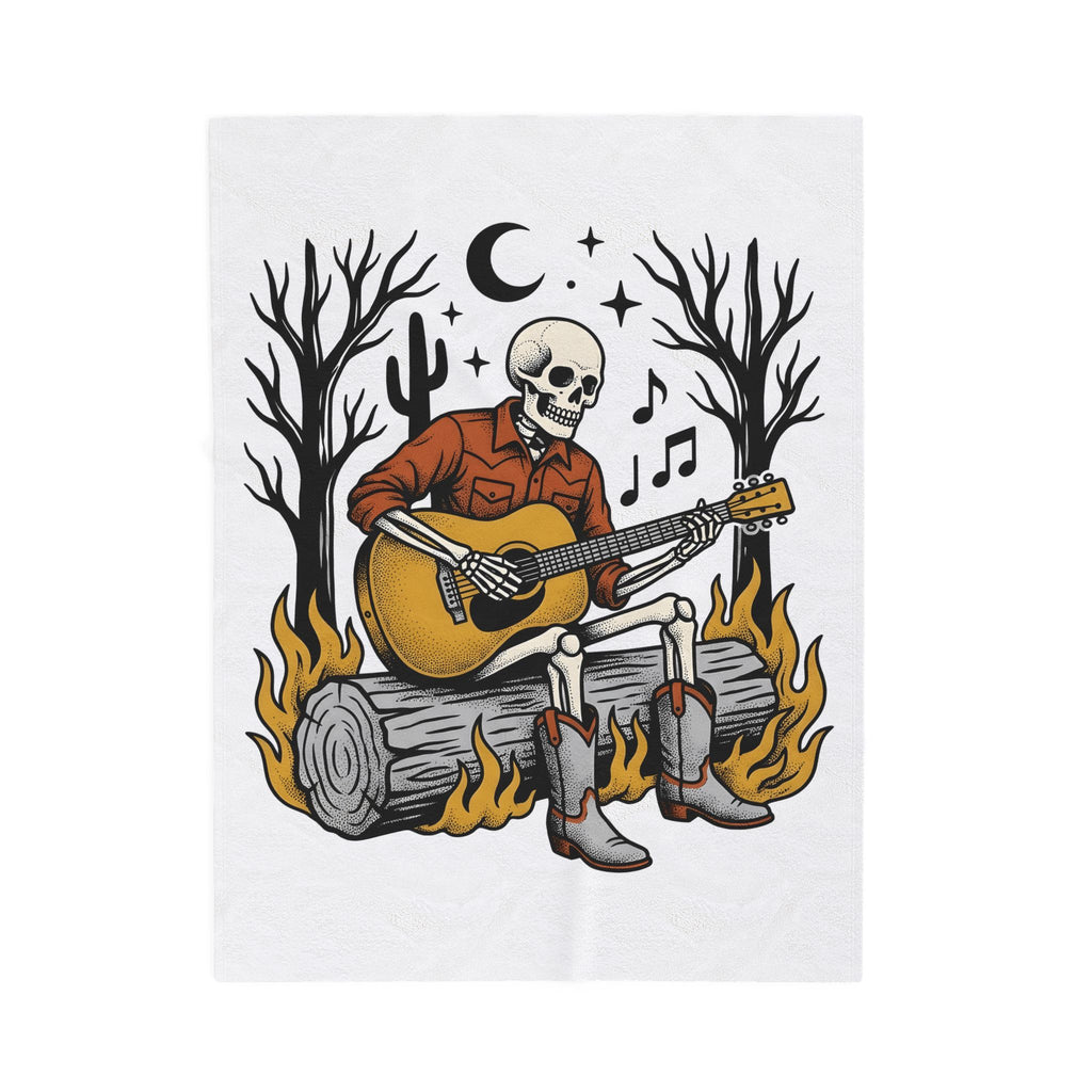 Bony Cowboy Halloween Country Gift Hand Drawn Skeleton Horror Fan Illustrated Country Music Blanket