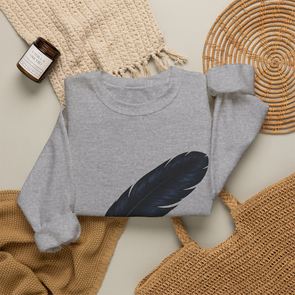 Feather Charm Sweatshirt Boho Chic Spiritual Gift Women Retro Sweatshirt Charm Sweatshirt Bohemian Enthusiast Vintage Sweatshirt Mystical Graphic Sketch Bow