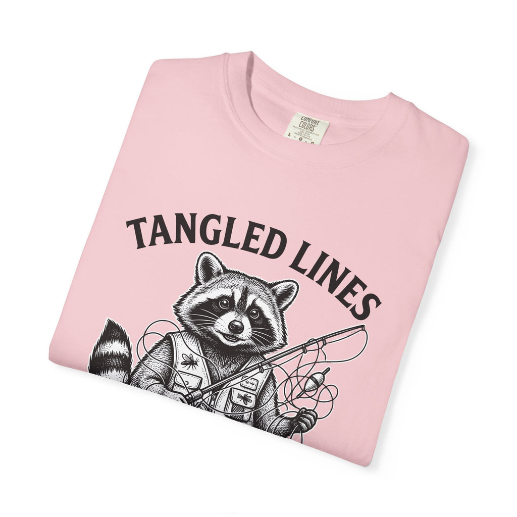 Raccoon Fisher Fishing Pets Gift Line Raccoon Angler Fan Illustrated Animal Cartoon Fishing T-Shirt