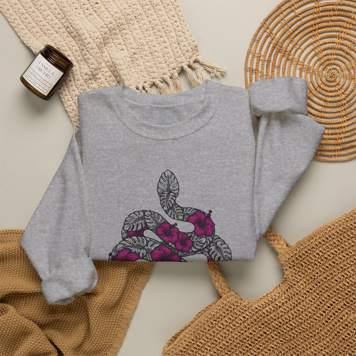 Serpent Flower Sweatshirt Boho Chic Spiritual Gift Women Hippie Sweatshirt Snake Flower Sweatshirt Bohemian Enthusiast Psychedelic Sweatshirt Mystical Graphic