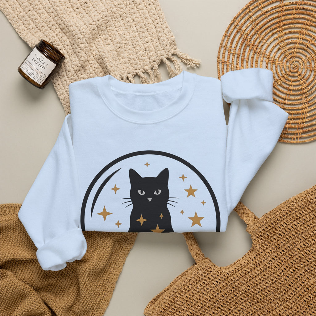 Dark Cat Orb Sweatshirt Cat Magic Gift Women Simple Sweatshirt Black Cat Ball Sweatshirt Cat Fan Feline Graphic Sweatshirt Retro Sparkles Sweatshirt