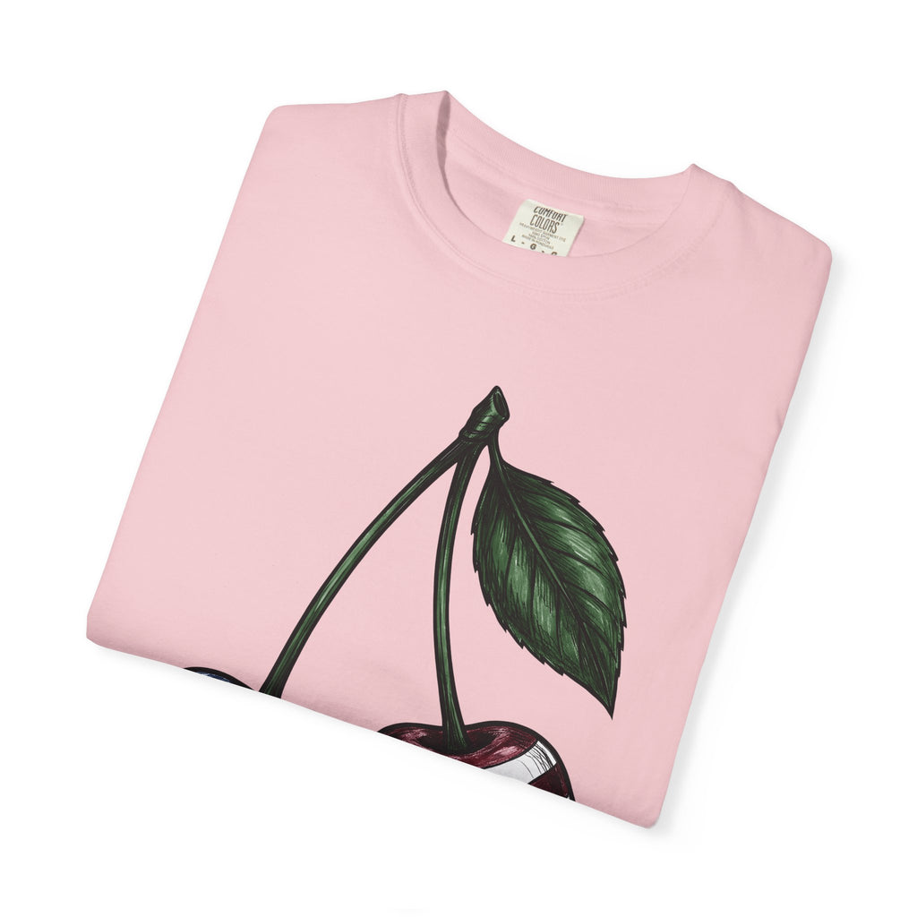 Patriotic Cherries T-Shirt America Fruit Gift Women Hand Drawn T-Shirt Cherries T-Shirt American Enthusiast Illustrated Graphic Vintage Leaf