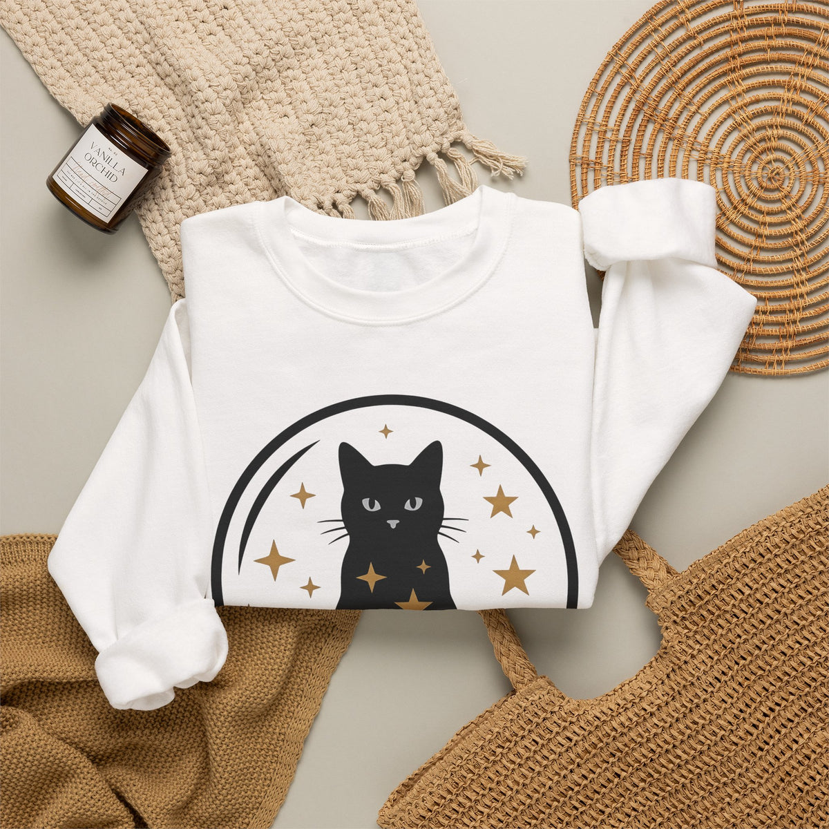 Dark Cat Orb Sweatshirt Cat Magic Gift Women Simple Sweatshirt Black Cat Ball Sweatshirt Cat Fan Feline Graphic Sweatshirt Retro Sparkles Sweatshirt