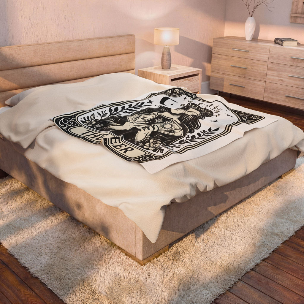 Tarot Card Reader Blanket Boho Chic Spiritual Gift Women Mystical Blanket Fortune Teller Blanket Bohemian Enthusiast Esoteric Graphic Spiritual