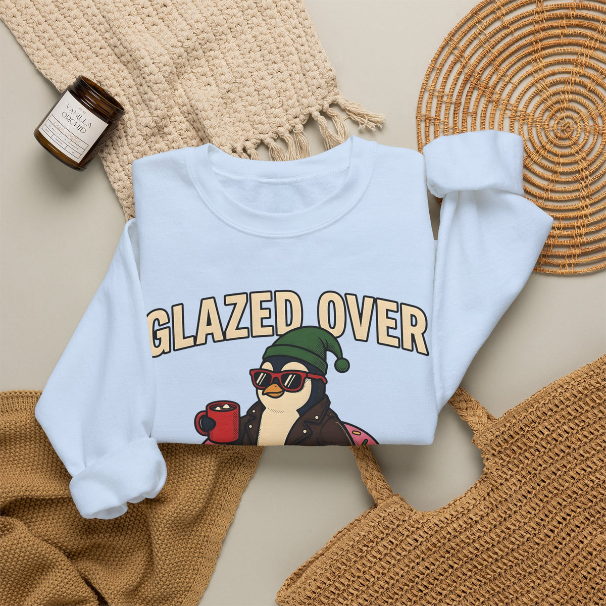 Penguin Treat Sweatshirt Christmas Funny Gift Women Sketch Sweatshirt Penguin Snack Sweatshirt Xmas Fan Doodle Sweatshirt Humor Graphic Hand Drawn Tea Cup