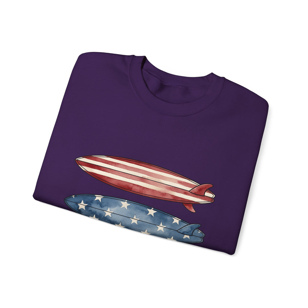 American Surfboards Sweatshirt 4th Of July Ocean Gift Women Painting Sweatshirt Surfboard Sweatshirt Independence Day Fan Artistic Sweatshirt Sea Graphic Retro