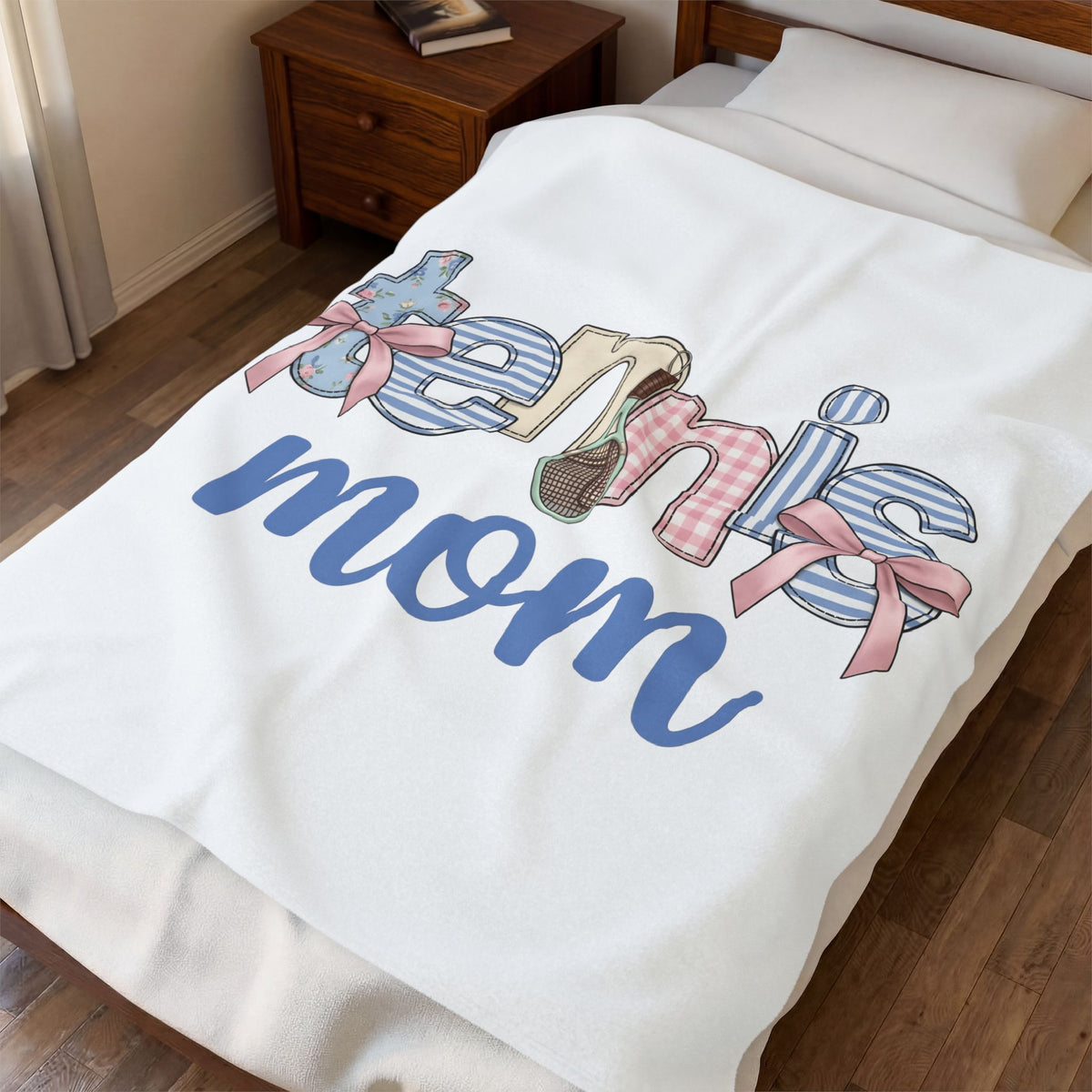 Tennis Racket Blanket Tennis Mom Sports Gift Women Cute Blanket Racquet Blanket Tennis Enthusiast Kawaii Blanket Athletic Graphic Retro Pink Bow