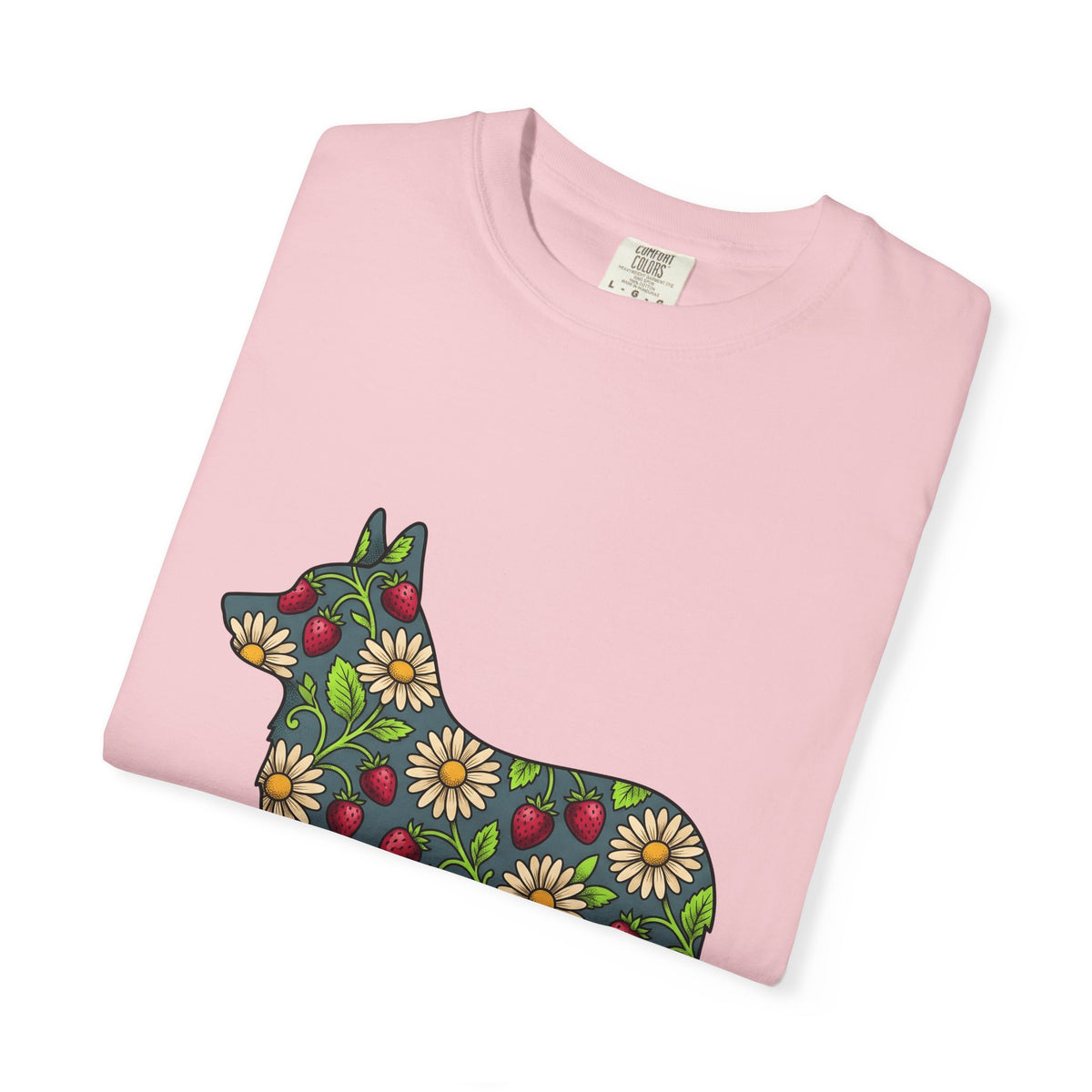 Corgi Blossom T-Shirt Dog Wildlife Gift Women Garden T-Shirt Puppy T-Shirt Dog Fan Animal Graphic Illustration T-Shirt Hand Drawn Fruit T-Shirt