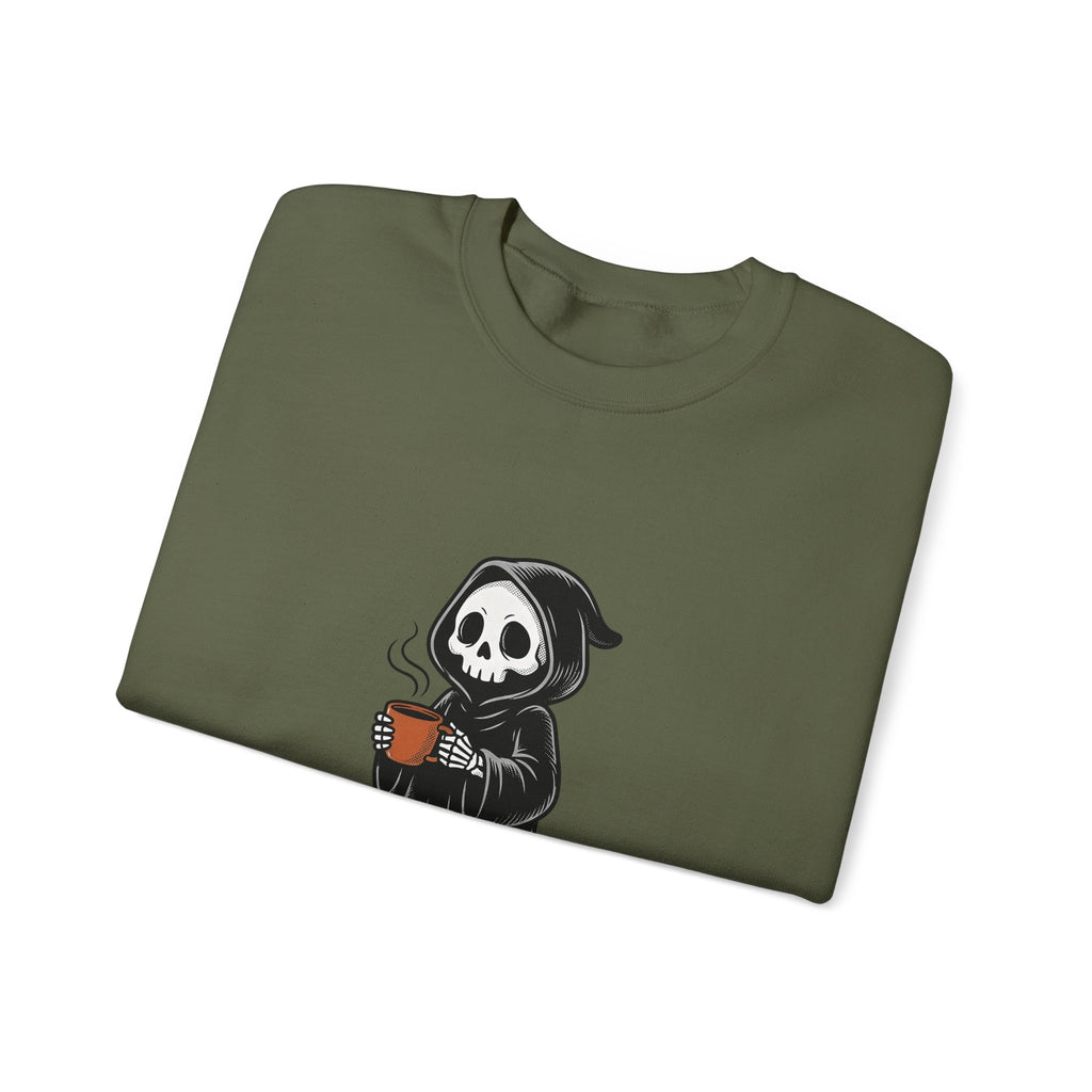 Reaper Skull Sweatshirt Halloween Latte Gift Women Retro Sweatshirt Grim Reaper Sweatshirt Horror Fan Grunge Sweatshirt Coffee Graphic Vintage Sweatshirt Sweatshirt