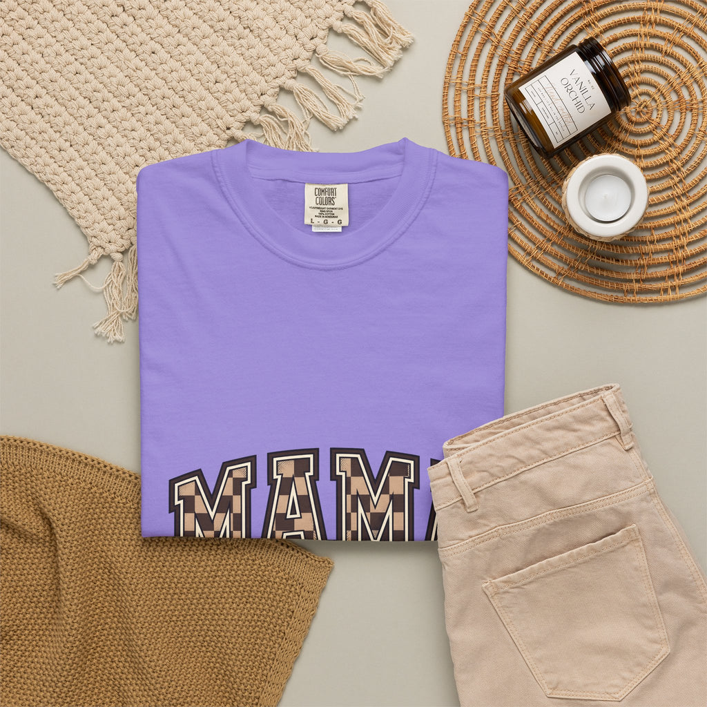 Checkered Varsity Letters T-Shirt Mama Baby Gift Women Powerful T-Shirt Varsity Jacket T-Shirt Mom Fan Bold T-Shirt Infant Graphic Old School Grid