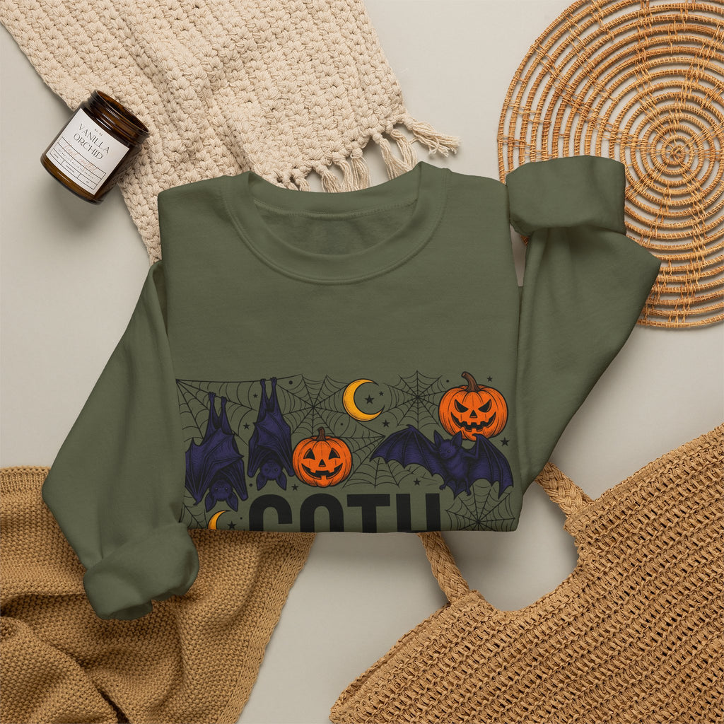 Vampire Pumpkin Goth Autumn Gift Horror Bloodsucking Dark Fan Macabre Fall Hand Drawn Webbing Sweatshirt