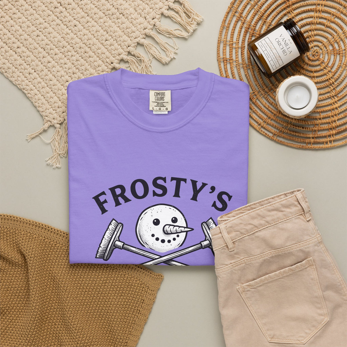 Snowman Face T-Shirt Christmas Exercise Gift Women Old School T-Shirt Frosty T-Shirt Xmas Fan Retro T-Shirt Fitness Graphic Outline Brush Broom