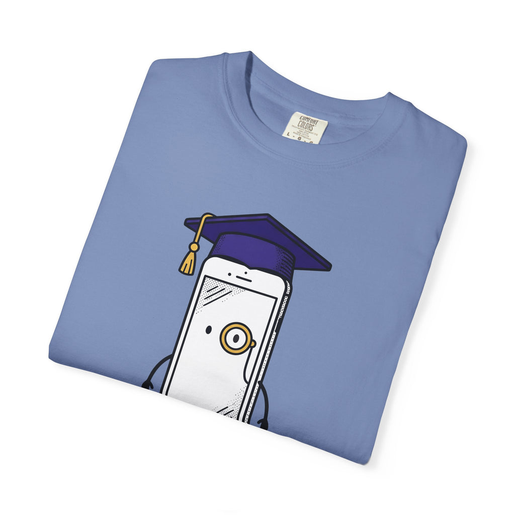 Cellphone Mascot T-Shirt Funny Commencement Gift Women Comic T-Shirt Phone Mascot T-Shirt Humor Fan Cartoon T-Shirt Graduation Graphic Sketch