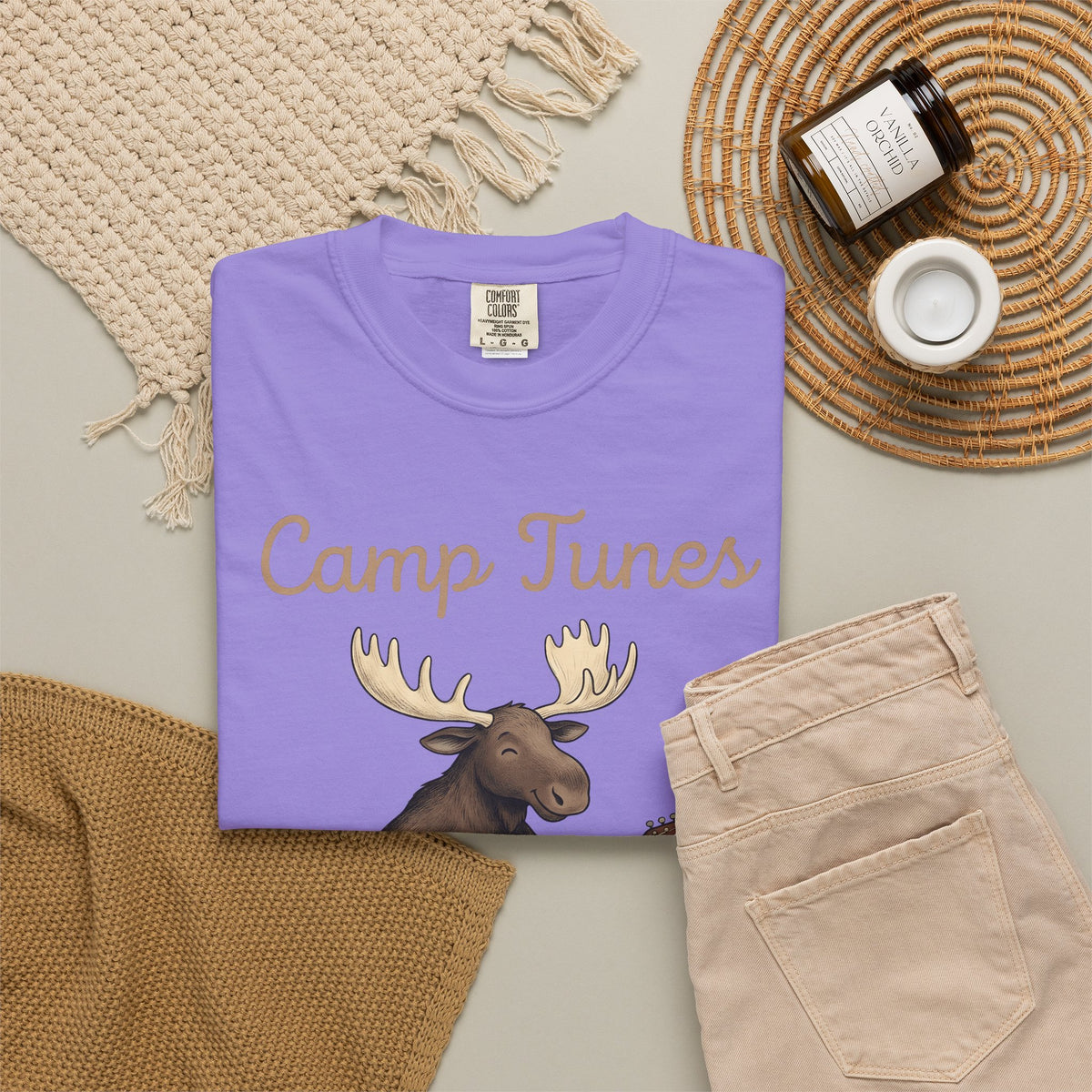 Moose Guitar T-Shirt Camping Music Gift Women Cute T-Shirt Guitar T-Shirt Camper Fan Adorable T-Shirt Music Graphic Hand Drawn Lantern T-Shirt