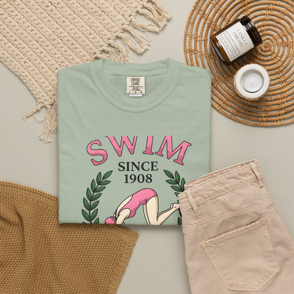 Swim Graphic T-Shirt Swimming Exercise Gift Women Antique T-Shirt Swimwear T-Shirt Aquatic Enthusiast Vintage T-Shirt Fitness Graphic Old School