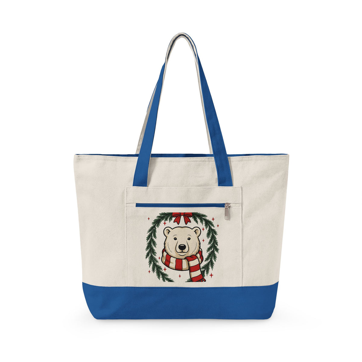 Arctic Bear Tote Bag Christmas Wildlife Gift Women Comic Tote Bag Polar Bear Tote Bag Xmas Fan Cartoon Tote Bag Animal Graphic Sketch Garland Tote Bag