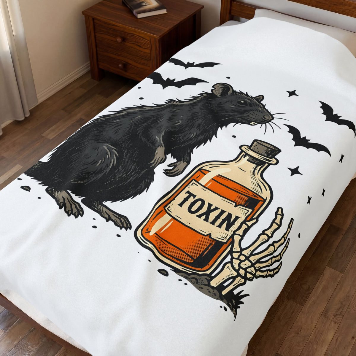 Rodent Brew Blanket Halloween Horror Gift Women Hand Drawn Blanket Mouse Brew Blanket Horror Fan Illustrated Graphic Blanket Macabre Skeletal Hand