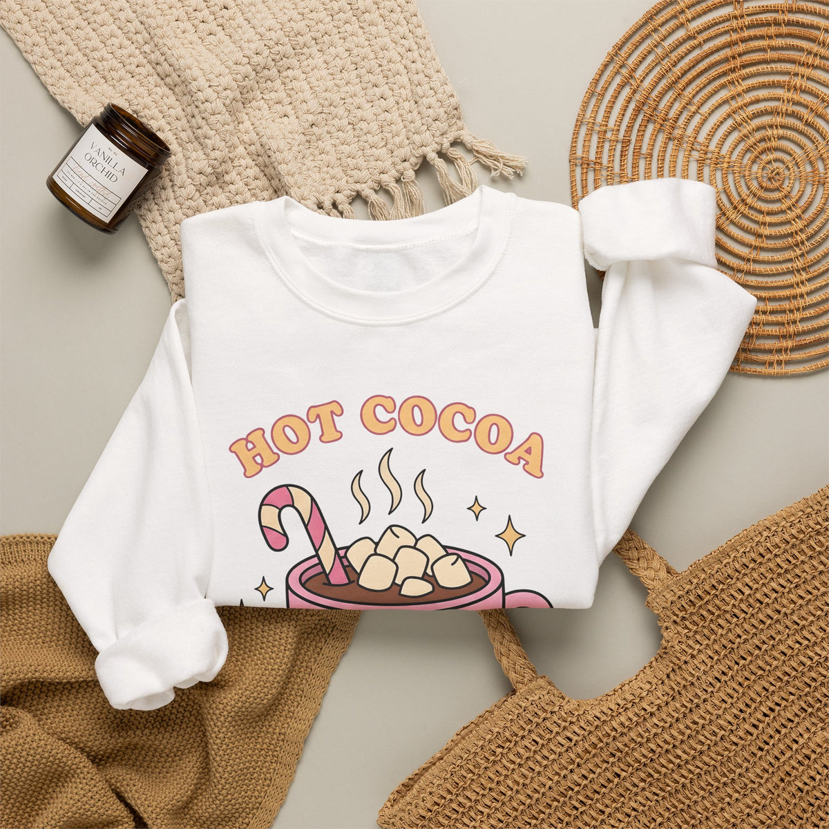 Hot Chocolate Cup Cocoa Winter Gift Line Mug Chocolate Fan Drawing Nostalgic White Marshmallows Sweatshirt