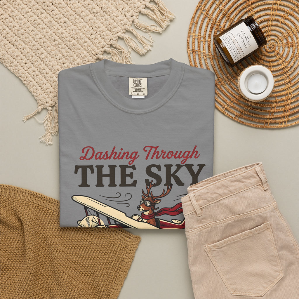 Deer Airplane T-Shirt Christmas Celebration Gift Women Rustic T-Shirt Fawn T-Shirt Noel Fan Vintage T-Shirt Party Graphic Classic Neckwear T-Shirt