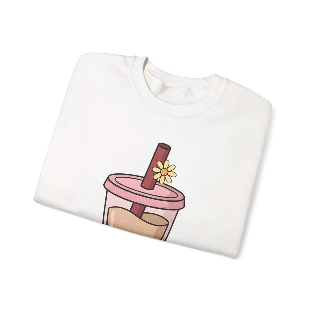 Boba Tea Sweatshirt Drinks Cuisine Gift Women Cute Sweatshirt Bubble Tea Sweatshirt Beverage Fan Milk Tea Sweatshirt Food Graphic Simple Blossom Sweatshirt