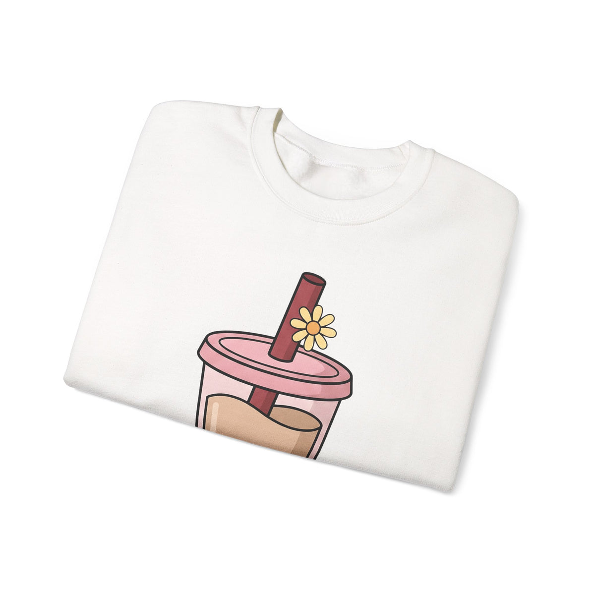 Boba Tea Sweatshirt Drinks Cuisine Gift Women Cute Sweatshirt Bubble Tea Sweatshirt Beverage Fan Milk Tea Sweatshirt Food Graphic Simple Blossom Sweatshirt