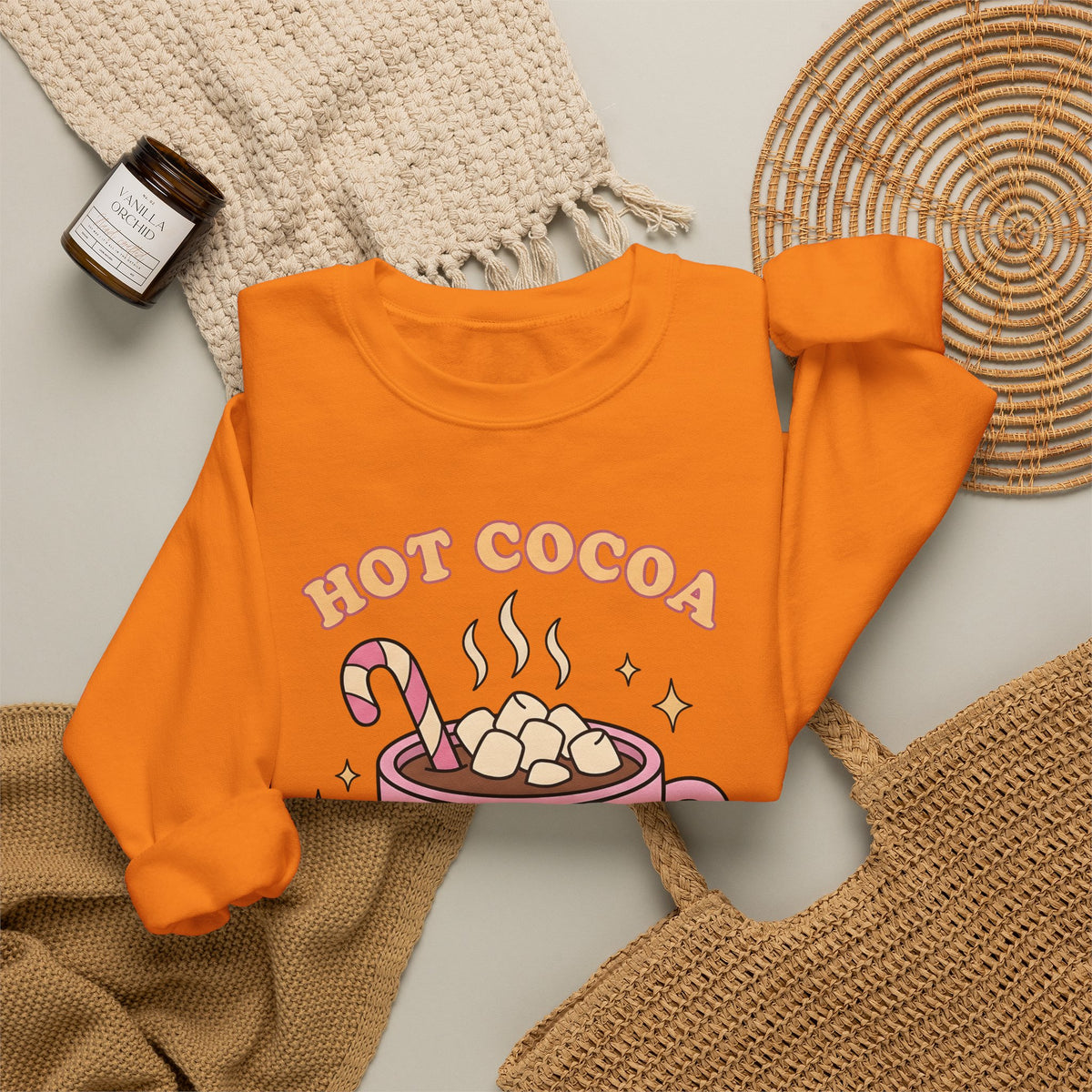 Hot Chocolate Cup Cocoa Winter Gift Line Mug Chocolate Fan Drawing Nostalgic White Marshmallows Sweatshirt