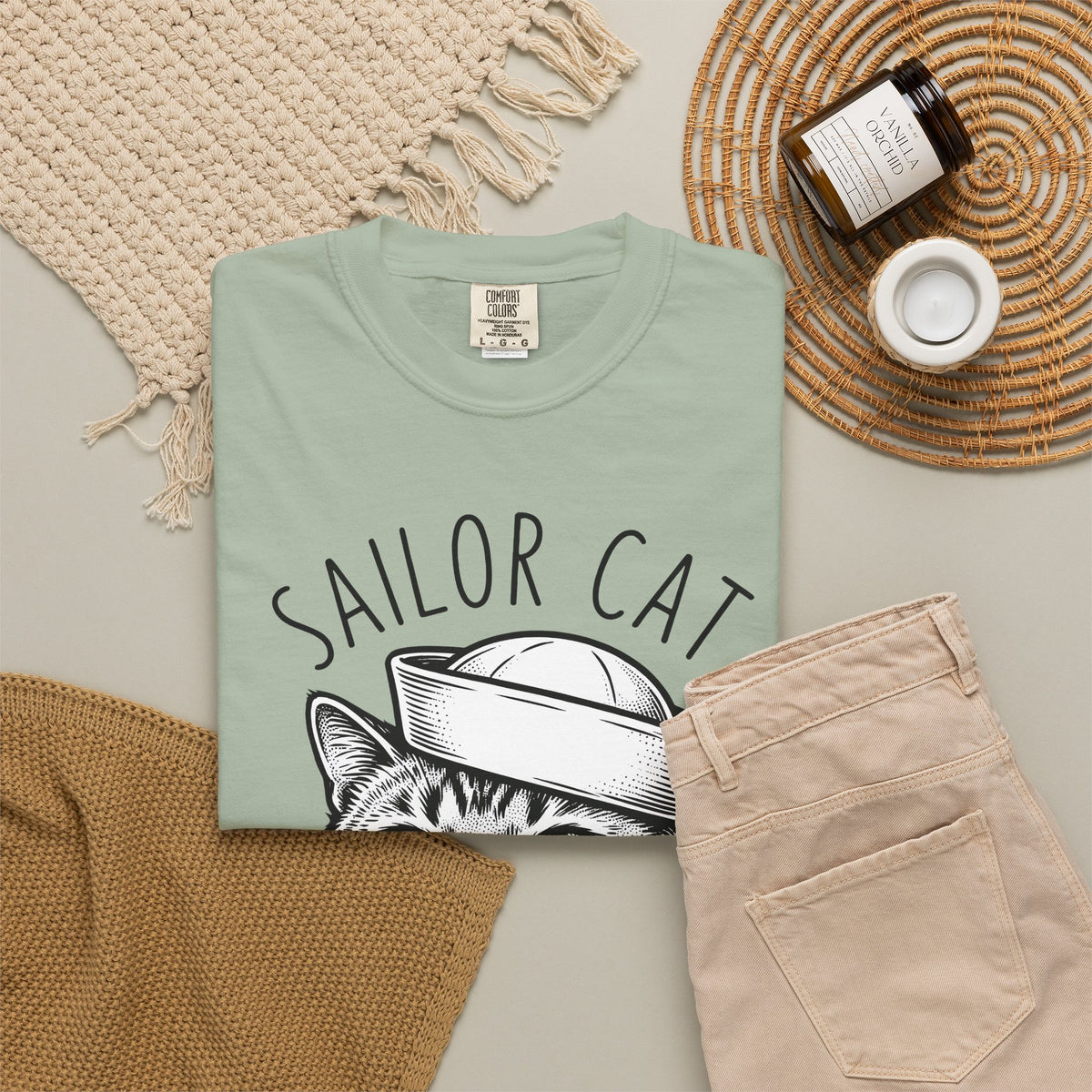 Cat Head T-Shirt Cat Sea Gift Women Sketch T-Shirt Kitten T-Shirt Cat Fan Feline T-Shirt Nautical Graphic Oceanic Design Line Art Captain Hat