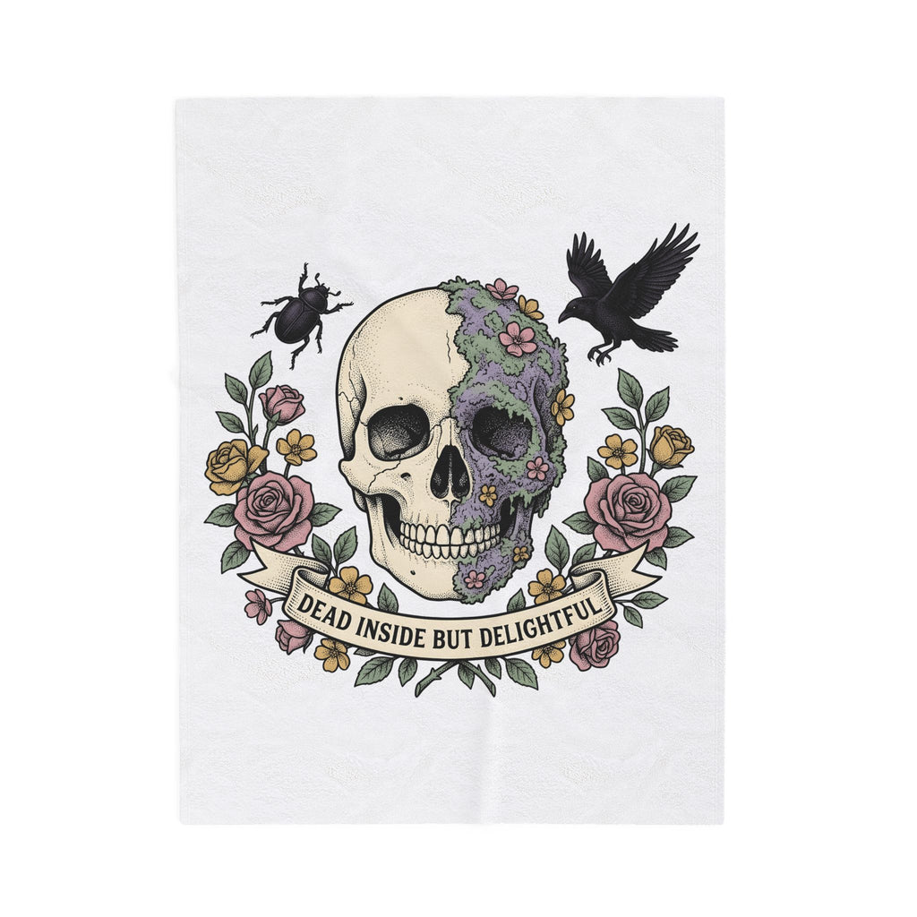 Bone Flower Halloween Occult Gift Neo Traditional Skeleton Horror Fan Tattoo Mystic Hand Drawn Blanket