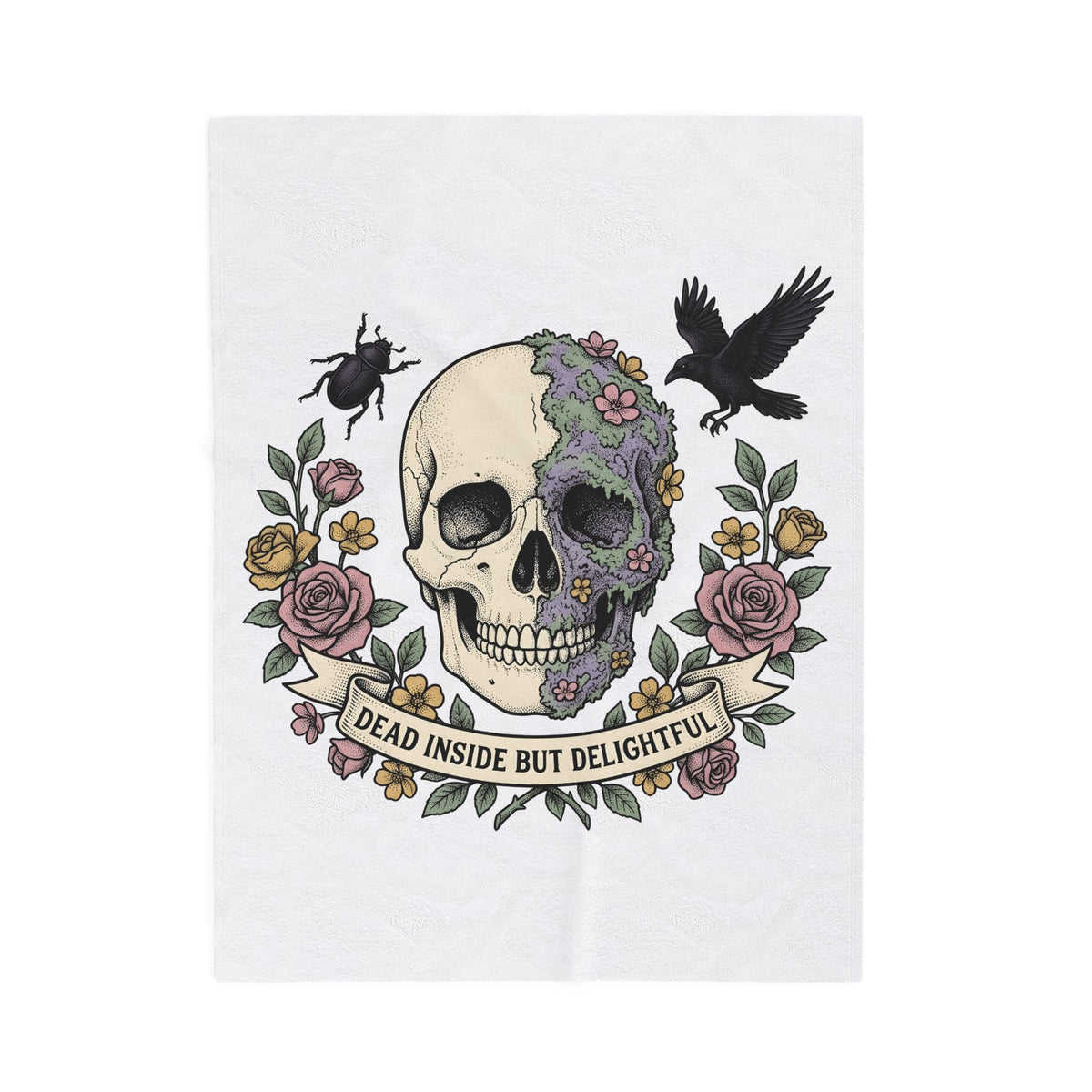 Bone Flower Halloween Occult Gift Neo Traditional Skeleton Horror Fan Tattoo Mystic Hand Drawn Blanket