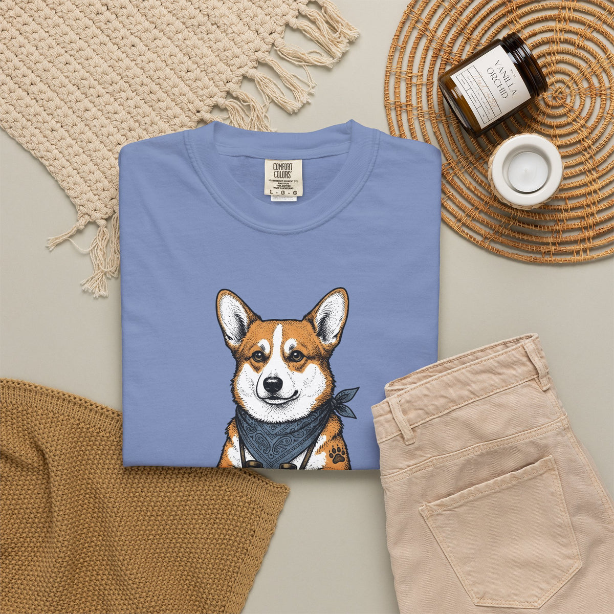Corgi Puppy T-Shirt Dog Pets Gift Women Sketch T-Shirt Puppy T-Shirt Dog Fan Pup Drawing Pet Graphic Retro Spyglass T-Shirt