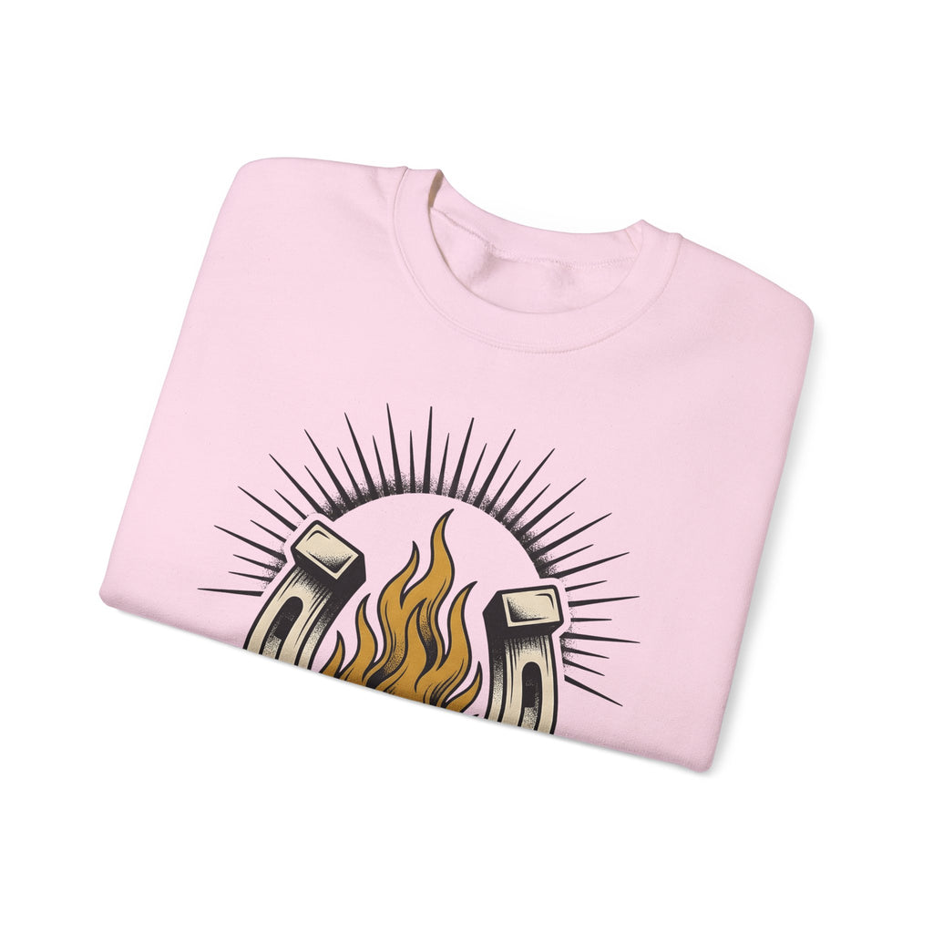 Horseshoe Blaze Rose Sweatshirt Cowgirl Ranch Gift Women Classic Tattoo Sweatshirt Rose Tattoo Sweatshirt Cowgirl Fan Traditional Tattoo Sweatshirt Farm