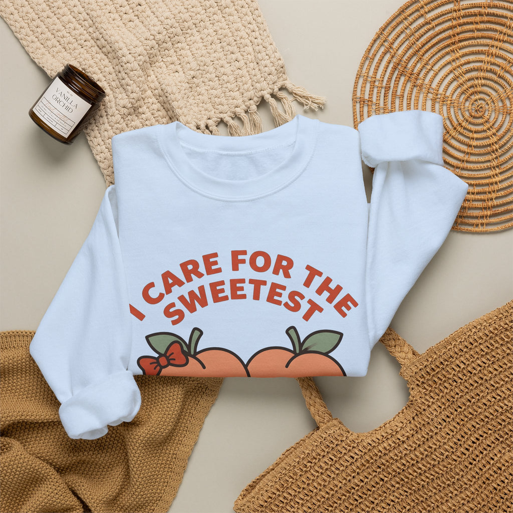 Adorable Peach Design Sweatshirt Nurses Gratitude Gift Women Chibi Sweatshirt Peach Sweatshirt Nurse Enthusiast Cartoon Sweatshirt Appreciation Graphic Comic