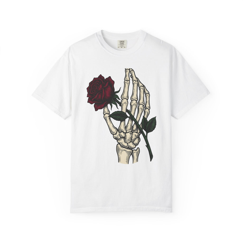 Skeleton Hand T-Shirt Halloween Gothic Gift Women Tattoo T-Shirt Bony Finger T-Shirt Horror Fan Ink T-Shirt Dark Graphic Vintage Rose T-Shirt