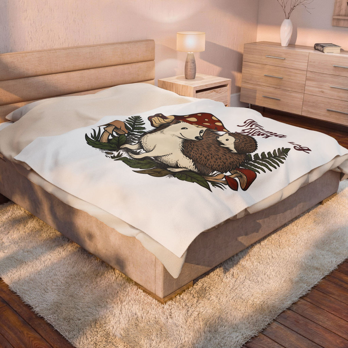 Hedgehog Group Blanket Moms Wildlife Gift Women Forest Blanket Porcupine Blanket Mother Fan Woodland Blanket Animal Graphic Retro Toadstools Blanket