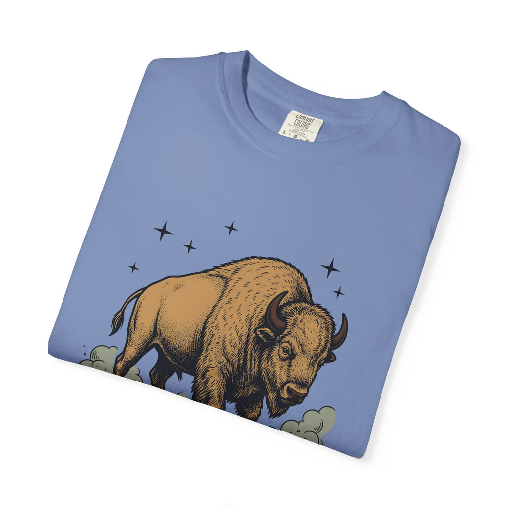 Buffalo Art T-Shirt Animal Environment Gift Women Rustic T-Shirt Bison T-Shirt Wildlife Fan Primitive T-Shirt Eco Graphic Line Art Star Symbols