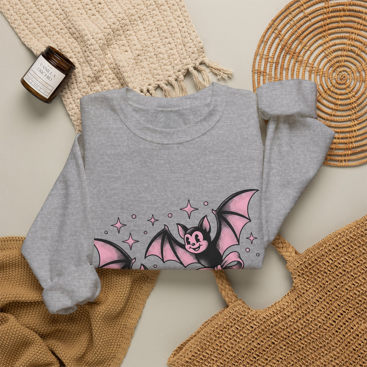 Sweet Bats Sweatshirt Halloween Horror Gift Women Chibi Sweatshirt Flying Fox Sweatshirt Spooky Fan Creepy Sweatshirt Horror Graphic Old School Hair Bows