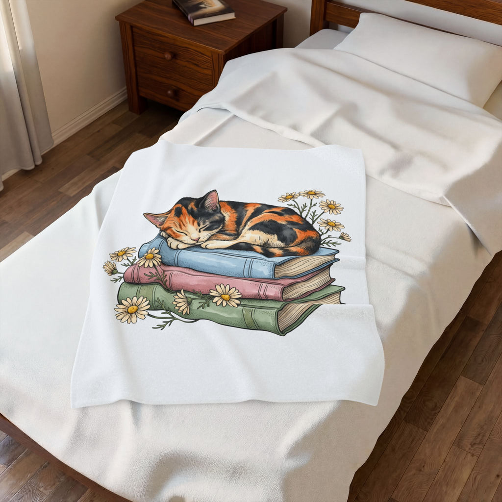 Calico Cat Blanket Cat Floral Gift Women Hand Drawn Blanket Kitten Blanket Cat Fan Illustrated Graphic Vintage Books Blanket