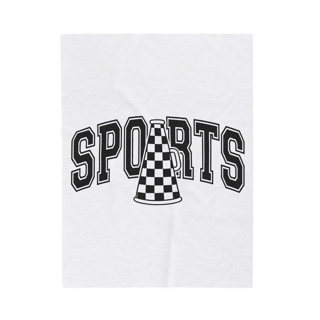 Checkered Megaphone Blanket Mom Sports Gift Women Varsity Blanket Loudspeaker Blanket Mother Fan Letterman Blanket Athlete Graphic Vintage Bold