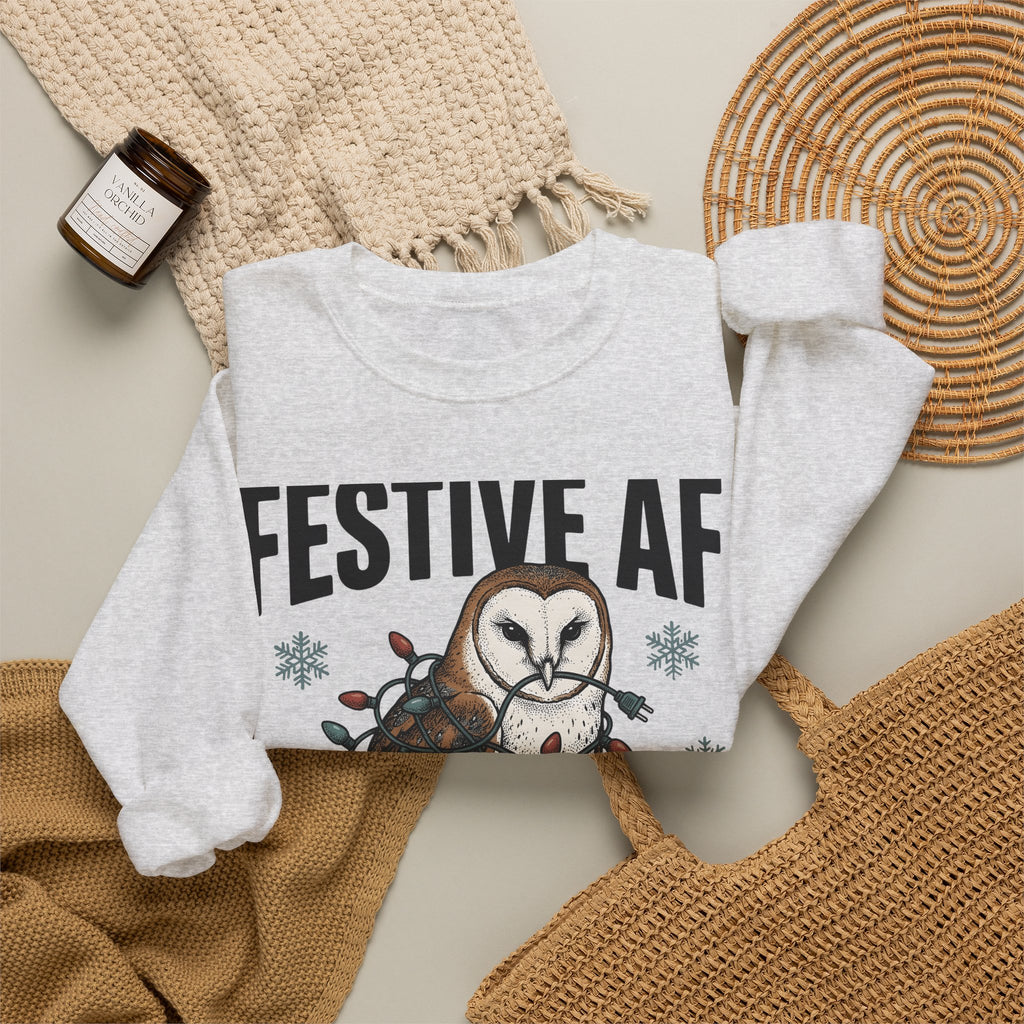 Owl Christmas Lights Christmas Animal Gift Hand Drawn Owl String Lights Xmas Fan Owl Sweatshirt