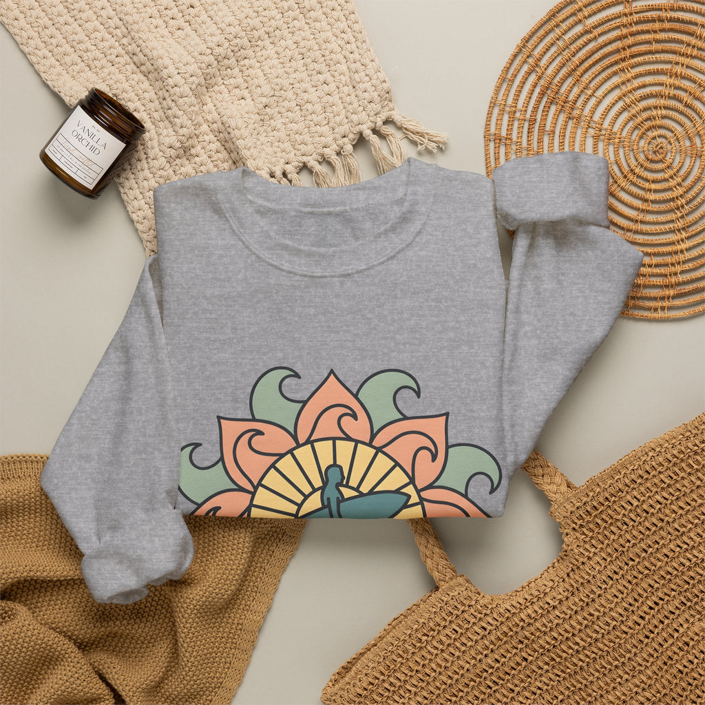 Surfer Outline Sweatshirt Sports Ocean Gift Women Hippie Sweatshirt Surfer Sweatshirt Athlete Fan Marine Graphic Sweatshirt Simple Floral Circle Sweatshirt
