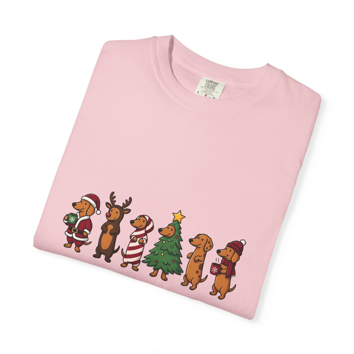 Dachshund Puppy T-Shirt Christmas Pet Gift Women Comic T-Shirt Wiener Dog T-Shirt Xmas Fan Cartoon T-Shirt Animal Graphic Sketch Festive Outfit
