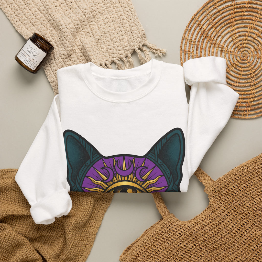Cat Head Sweatshirt Cat Occult Gift Women Surreal Sweatshirt Kitty Sweatshirt Feline Fan Abstract Sweatshirt Mystical Graphic Tribal Jewels Sweatshirt