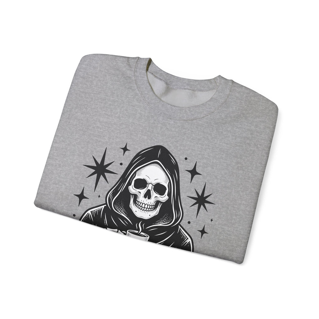 Death Reaper Sweatshirt Halloween Espresso Gift Women Dark Sweatshirt Grim Reaper Sweatshirt Horror Fan Gothic Sweatshirt Coffee Graphic Retro Sweatshirt Sweatshirt