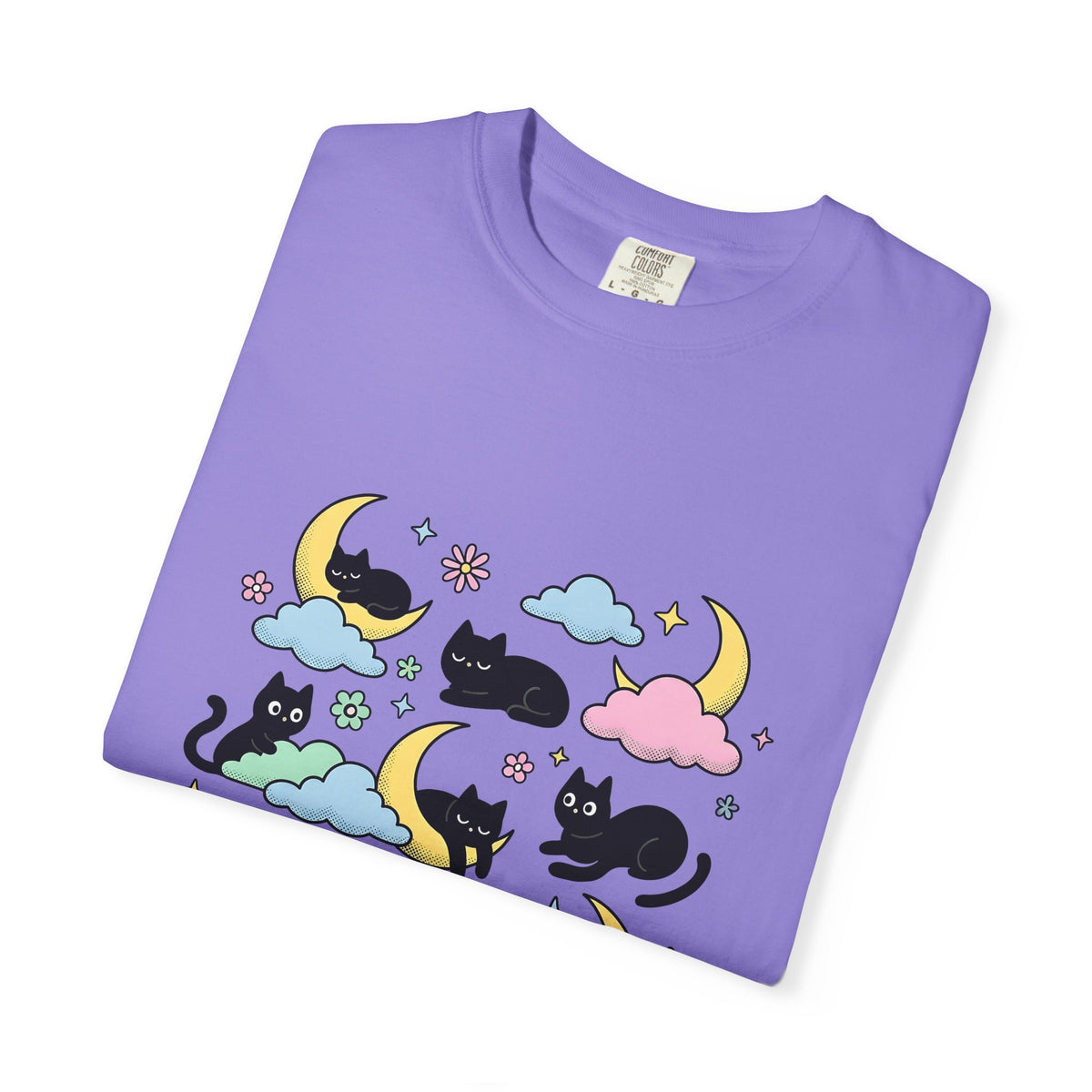 Black Cats T-Shirt Cat Celestial Gift Women Kawaii T-Shirt Kitties T-Shirt Cat Fan Astrology Graphic T-Shirt Pastel Crescent Moon T-Shirt