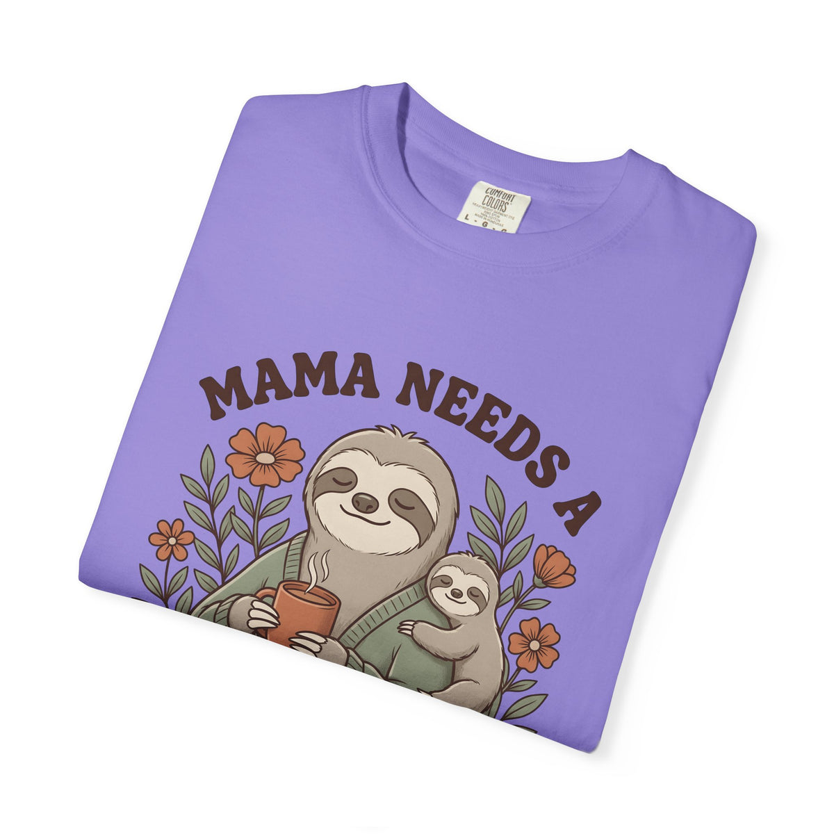 Sloth Mother Moms Espresso Gift Kawaii Sloth Mom Enthusiast Cute Coffee Sketch Blossoms T-Shirt