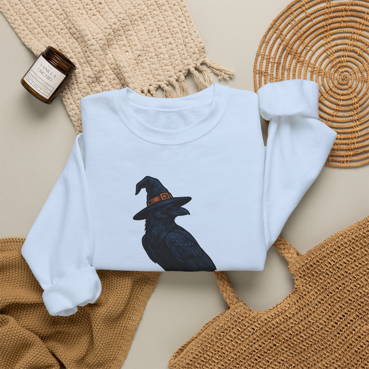 Raven Wizard Hat Sweatshirt Halloween Horror Gift Women Antique Sweatshirt Witch Hat Sweatshirt Spooky Fan Occult Sweatshirt Horror Graphic Ink Fortune Ball