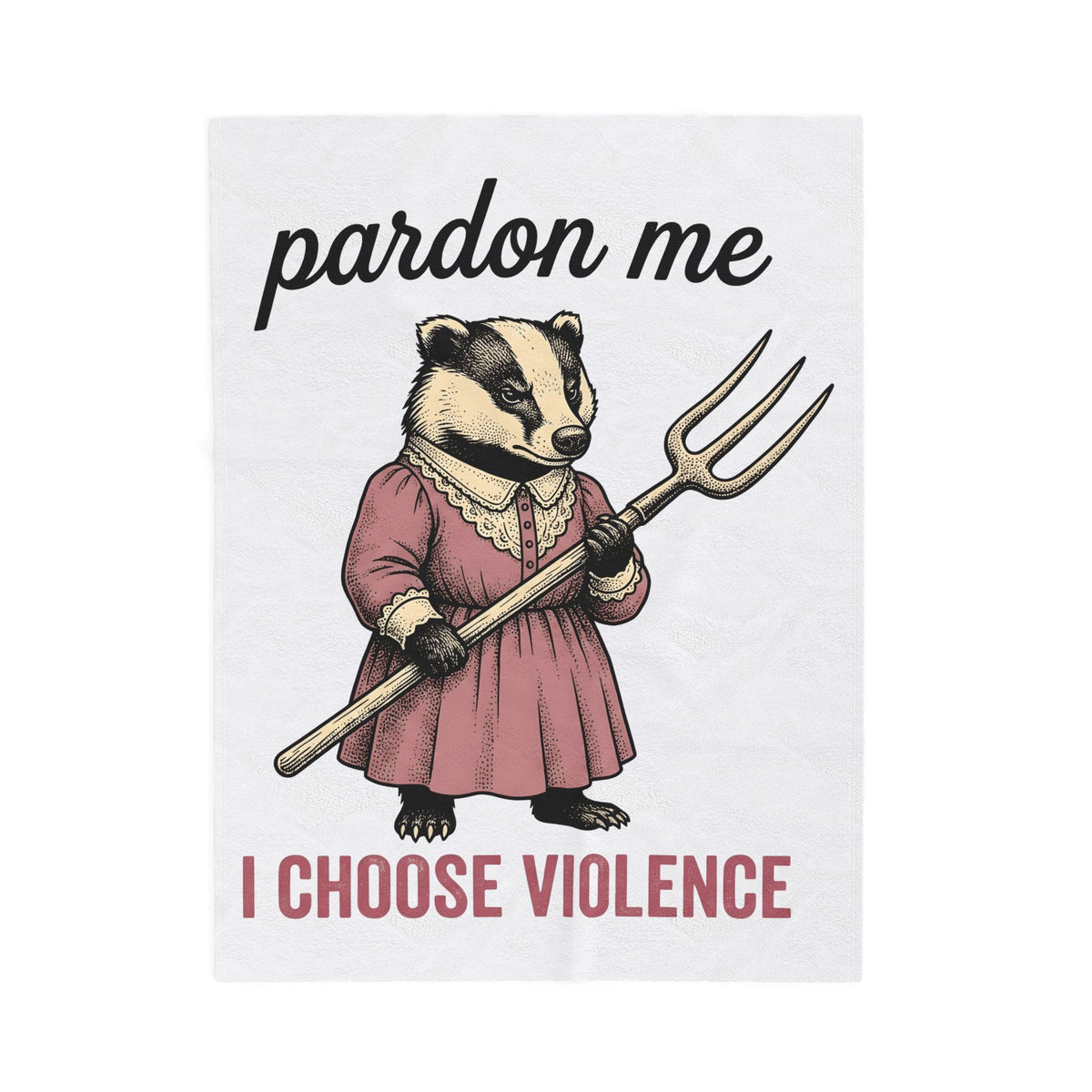 Badger Attire Blanket Funny Critter Gift Women Rustic Blanket Badger Blanket Humor Fan Folk Blanket Animal Graphic Doodle Fork Tool Blanket